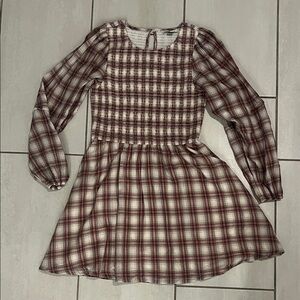 American Eagle Outfitters Red Plaid Long Sleeve Dress